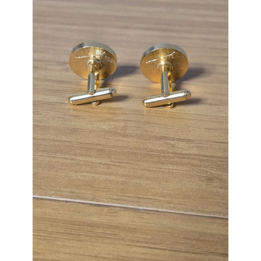 Vintage Johnnie Walker Striding Man Cufflinks Black Gold Tone Enamel Round Logo